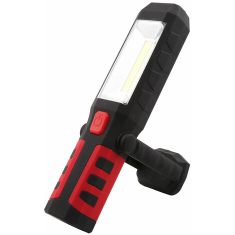 Lampe de Travail LED Rechargeable avec Magnétique Lampe de Torches de LED 2200mAh COB LED 650Lm 3W pour Auto Garage Atelier Camping Bricolage (Red), Ensoleillé (1/5)