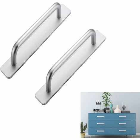 Lot de 2 Poignées Autocollantes en Aluminium pour Armoire Chambre à Coucher Salle de Bain Cuisine Poignées En Acier Inoxydable(138 mm,Argenté), Ensoleillé (1/5)