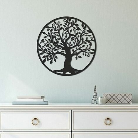 Art Mural en métal Art de l'arbre de Vie Signe de Famille Arbre en métal Décoration Murale Décoration d'intérieur Décoratif Suspendu Au Mur Décoration De La Maison Sculpture Murale Intérieure 35×35cm,