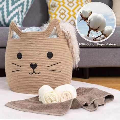 Panier Rangement Corde Coton Forme Chat – Déco Mignonne, Maison, Bureau, Rose – 23x10 Cm