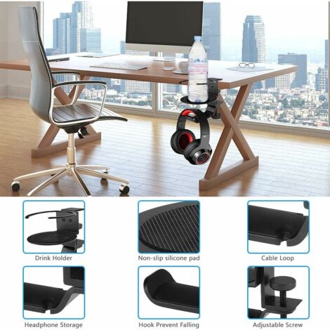 Support Casque Gamer Rotatif 360° - Fixation Sous Bureau Sans Perçage, Clip Câble Inclus | Jusqu'à 5 Kg