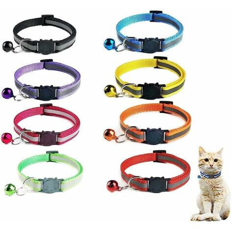 8 pièces Breakaway Collier pour Chat,Collier Chat avec Cloche,Réglable Réfléchissant Collier Chat,Boucle de Sécurité Chats Collier,Collier pour Chaton,Collier pour Chat
