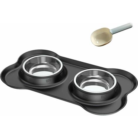 Lot De 2 Gamelles Pour Chien En Acier Inoxydable Avec Fond En Silicone Antidérapant En Acier Inoxydable Gris à Prix
