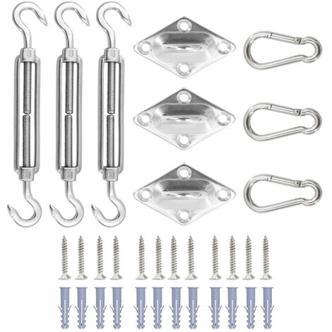 33 pièces accessoires de voile d'ombrage en acier inoxydable, kit d'auvent extérieur pour terrasse de jardin, vis à crochet à ressort,6mm (1/5)