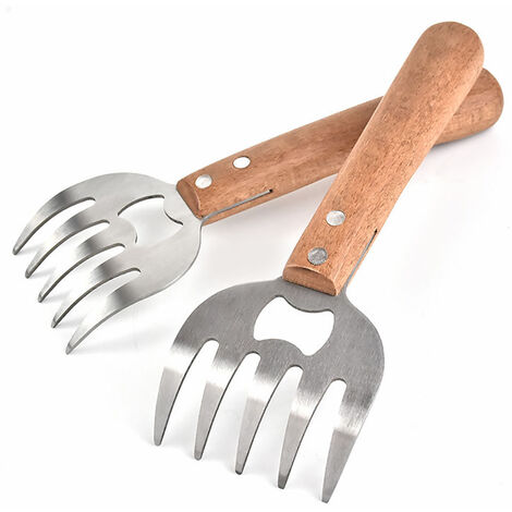 1 paire de fourchettes à viande en acier inoxydable pour déchiqueter le porc/poulet/viande/dinde Gadgets de cuisine pour griller/griller/couper la viande (couleur bois) (1/5)