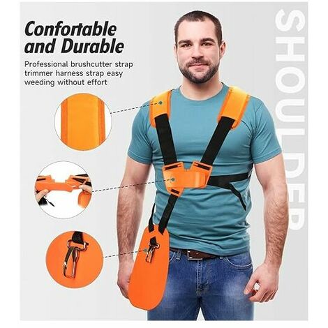 Harnais Débroussailleuse- Bandoulière Double - Harnais de Doudeuse- pour Débroussailleuse, Tronçonneuse et Tondeuse à Gazon Compatible avec Stihl FS, Taille-Bordures série km,Orange