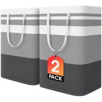 Grand lot de 2 grands paniers à linge imperméables et autoportants avec poignées pliables, adaptés aux buanderies, dortoirs, salles de bains et chambres (75L x 2).