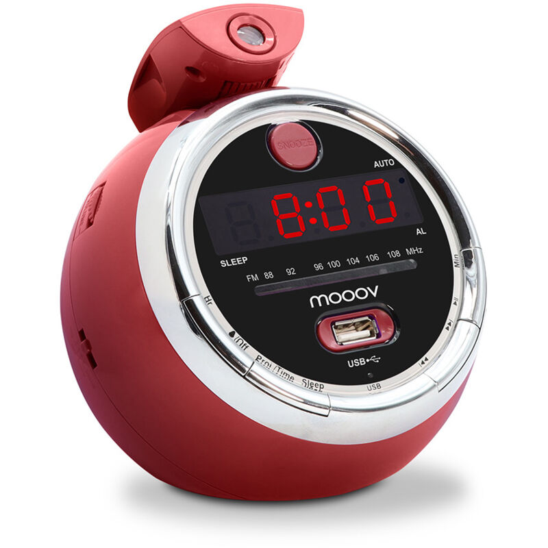 Radio-réveil Homoyoyo Avec Projection Au Plafond - FM/AM - Alarme Double Et Fonction Snooze - Design Rouge Moderne