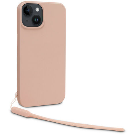 Coque semi-rigide avec dragonne amovible pour iPhone 15 Plus - Rose poudré (1/2)