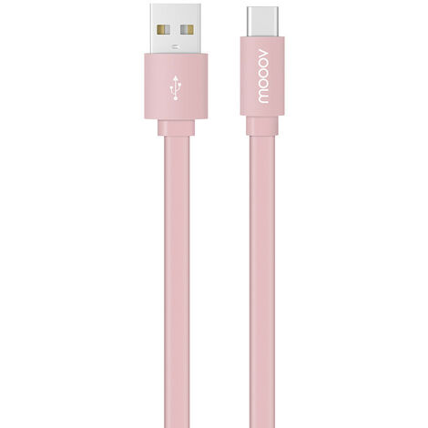 Câble USB-C /USB-A plat 1 m - rose poudre (1/3)