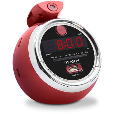 Radio-réveil Cherry FM USB projection double alarme - rouge