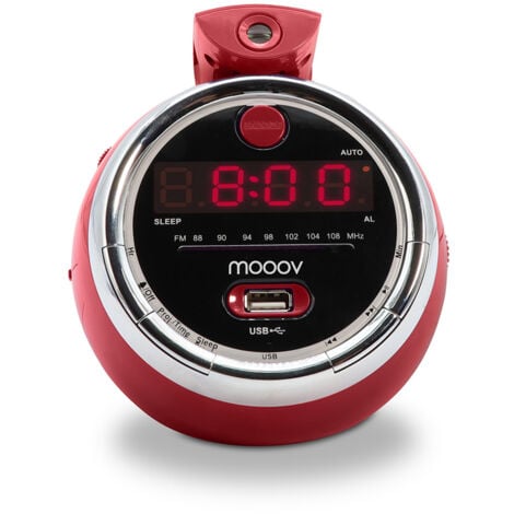 Radio-réveil Cherry FM USB projection double alarme - rouge