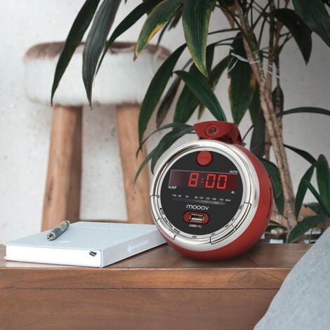 Radio-réveil Cherry FM USB projection double alarme - rouge