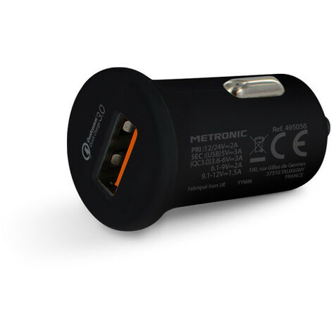 Chargeur allume-cigares 1 USB-A quick charge 3.0 - noir