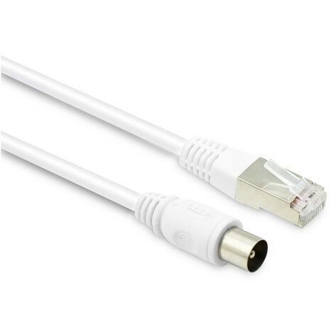 Câble TV coaxial 9,52 mm mâle/RJ45 mâle 5 m - blanc