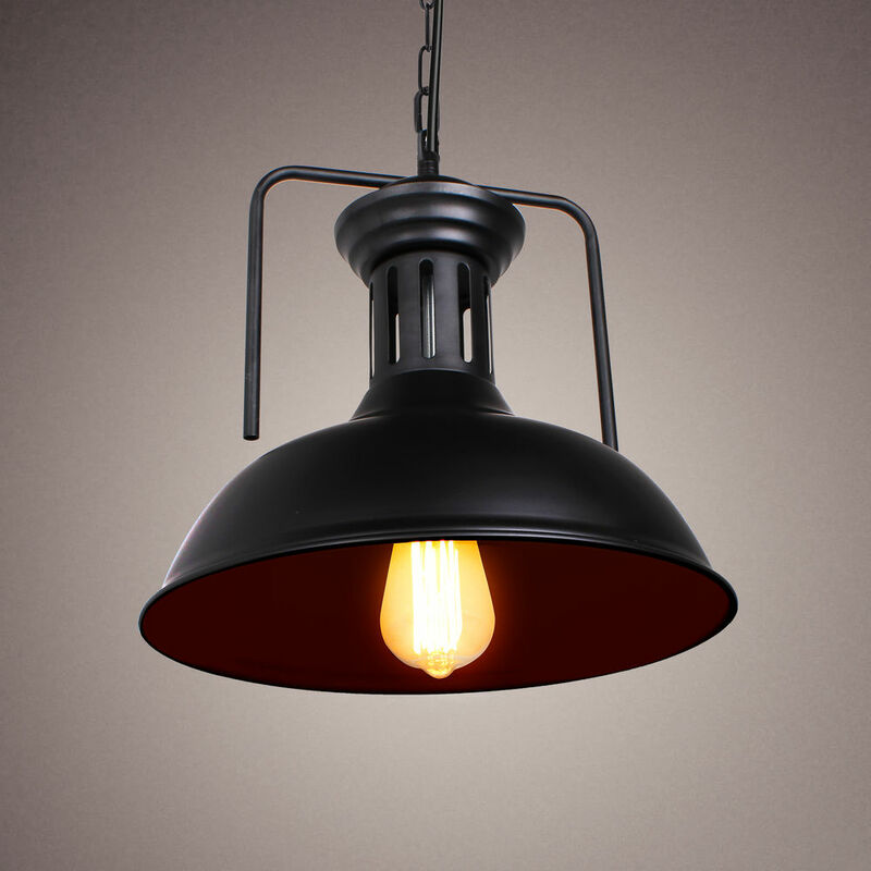 LED Pendelleuchte Schwarz E27 Fassung Pendellampe Flur Ø33CM für Balkon Küche Metall Hängeleuchte