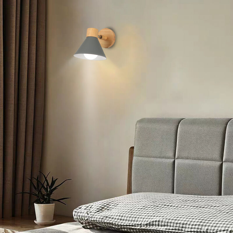 Retro Wandleuchte Holz Metall Wandlampe Innenbeleuchtung für Schlafzimmer  Küche Loft E27 Grau
