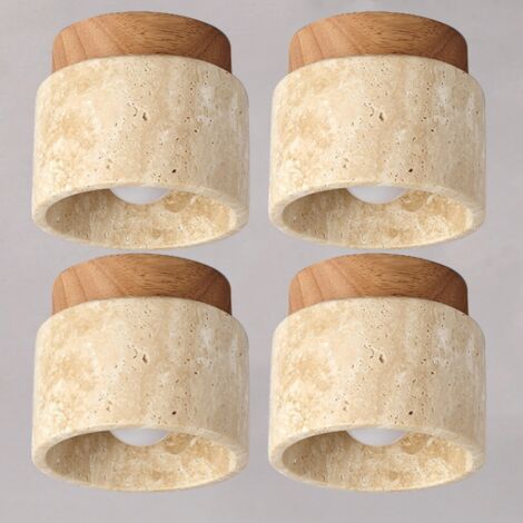 Retro Deckenleuchte Holz Travertin Deckenlampe Warmweißes Licht Ø12CM für Flur Küche Café Restaurant - 4Pcs
