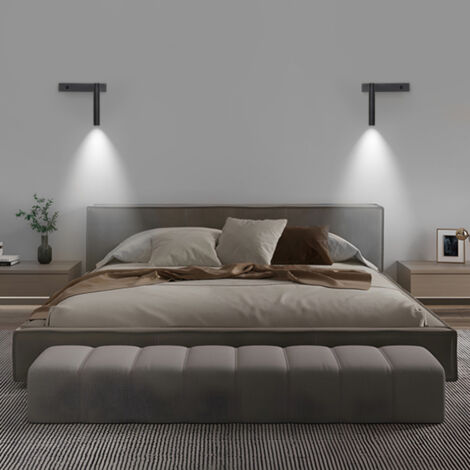 2 Stück Modern LED Wandleuchte 330° Wandstrahler Spot Drehbar Innen Wandlampe mit Taste Schwarz Wandspot Kaltweißes Licht