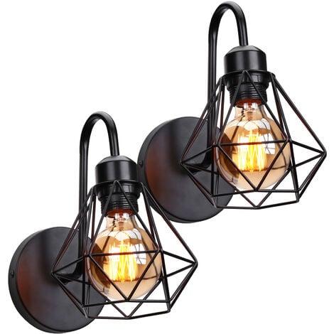 2Pcs Retro Industrielle Style Wandlampe Diamantkäfig Metall Wandleuchte für Schlafzimmer Wohnzimmer Beleuchtung