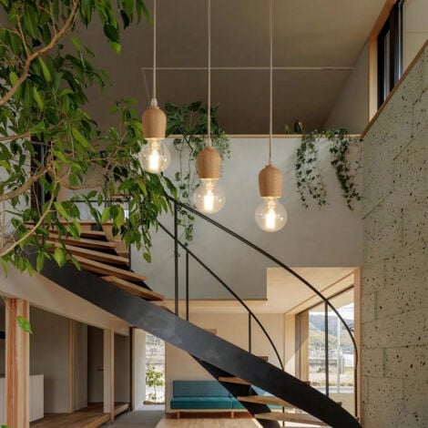 Retro Hängelampe Holz Pendelleuchte Höhenverstellbare Kronleuchter Esstischlampe Wohnzimmerlampe