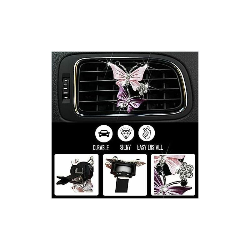 DOPA Auto-Lufterfrischer-Clips für Damen, 4 Stück, niedlicher  Doppel-Schmetterling, Diamant-Strass-Lufterfrischer-Lüftungsclip,  glitzerndes Bling-Autozubehör für Damen (Rosa)
