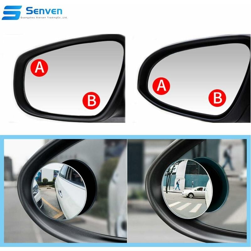 Toter-Winkel-Spiegel (4 Stück), wasserdichter, um 360° drehbarer konvexer  Spiegel für Allzweckfahrzeuge, runder HD-Glas-Weitwinkelspiegel 