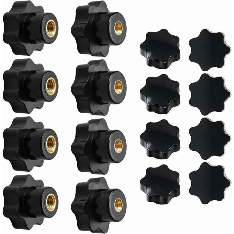 16 Stück M6 M8 Sternförmige schwarze Kunststoff-Klemmknöpfe mit  Innengewinde für Werkzeugmaschinen, Muttern mit Innengewinde,  Rändelschrauben