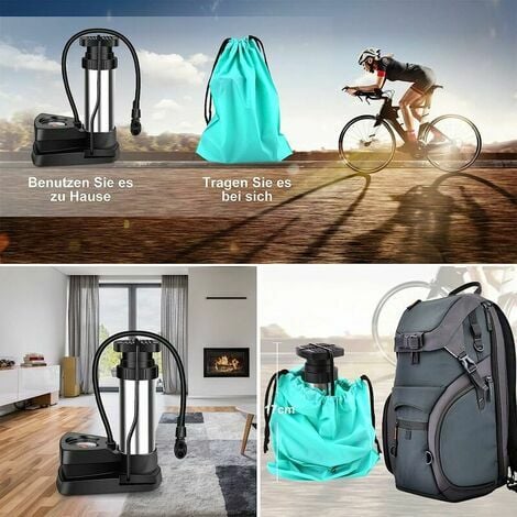 LMLY Fahrradpumpe, tragbare Mini-Fußpumpen mit Manometer, Fußpumpe geeignet  für MTB-Tourenräder, Citybikes und Kinderfahrräder. Für