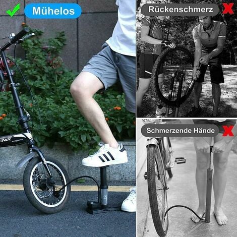 LMLY Fahrradpumpe, tragbare Mini-Fußpumpen mit Manometer, Fußpumpe