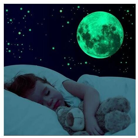 Leuchtender Wandaufkleber selbstklebend 435/Leuchtpunkte und Mond  Wandaufkleber 30 cm für Kinderzimmer, leuchtende Sterne, Sternenhimmel und