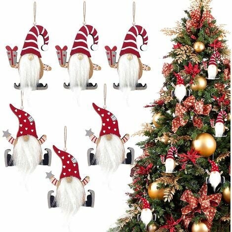 Party-Baum-Tür-Hängedekoration, Holz, Set Weihnachtszwerg-Ornamenten, DRIVE festliche 6 mit Anhänger Heimdekoration, hölzernen Plüsch-Ornament-Dekoration aus