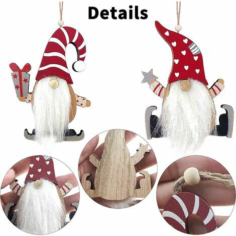 Set mit 6 hölzernen Weihnachtszwerg-Ornamenten, Plüsch-Ornament-Dekoration  aus Holz, festliche Heimdekoration, Party-Baum-Tür-