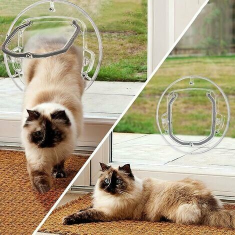 LITZEE 4-Wege-Verriegelung Katzenklappe matt, Katzenklappe für Katzen und  kleine, einfach zu installieren und zu