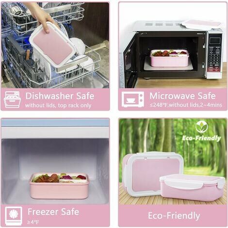 Bento-Lunchbox – Box mit 3 Fächern – Mikrowellen-/Gefrierschrank-Lunchbox  für Erwachsene und Kinder (Rosa) LYLM