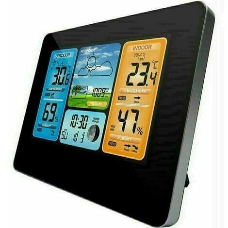 LMLY Funk-Wetterstation, bunte digitale Wetteruhr Barometer, Wetteruhr Alarm, mit Innen-Außenthermometer Luftfeuchtigkeit, Temperatur, Außensensor, Mondphase, Datum, mit