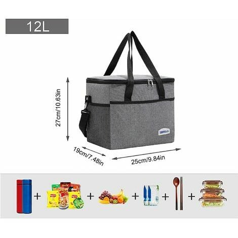 OXQIK Große Lunchtasche, faltbare Kühltasche, isolierte Picknicktasche mit  verstellbarem Schultergurt für Büro, Arbeit, Schule, Picknick, Strand (