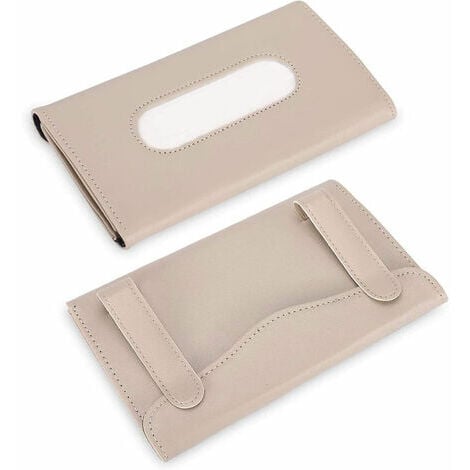 LYLM 2 Stück Taschentuchbox-Halter für Auto-Sonnenblende zum Aufhängen,  PU-Leder (Khaki)