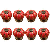 8 x Boutons de tiroir en céramique bouton de meuble forme citrouille pour tiroirs et placards de cuisine (Rouge)