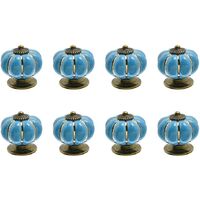 8 x Boutons de tiroir en céramique bouton de meuble forme citrouille pour tiroirs et placards de cuisine (Bleu)