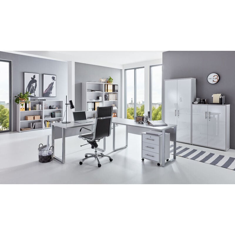 BMG Möbel Homeoffice Büromöbel Edition lichtgrau / 6 in Germany matt Komplettset Set Office Made in weiß