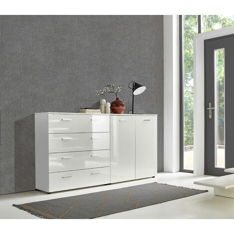 BMG Möbel Kombikommode »Marbella Kommoden-Set 3« (Schubkastenkommode Türkommode Schuhschrank Kommode, Schubkastenkommode + Schuhschrank), Fronten in weiß Hochglanz, Made in Germany