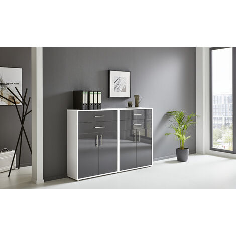 BMG Möbel Regalwand/Schrankwand, Office Edition Set 17, weiß / anthrazit