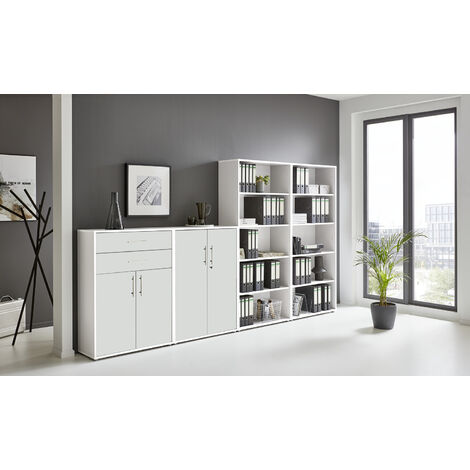 BMG Möbel abschließbare Regalwand/Schrankwand, Office Edition Set 21, weiß / weiß matt