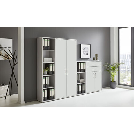 BMG Möbel abschließbare Regalwand/Schrankwand, Office Edition Set 22, grau/ weiß matt