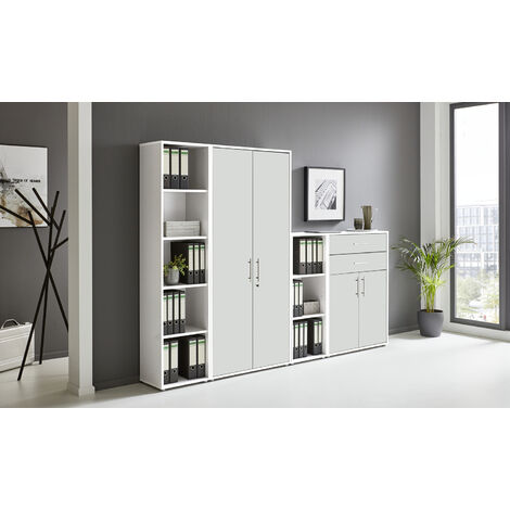 BMG Möbel abschließbare Regalwand/Schrankwand, Office Edition Set 22, weiß / weiß matt