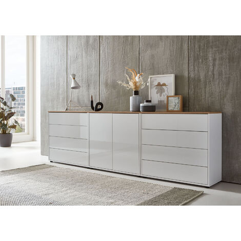 BMG Möbel Kommode Mailand Set 4 Artisan (in weiß-Oberboden Artisan Eiche/Hochglanz weiß), Schubladenkommode Anrichte Sideboard