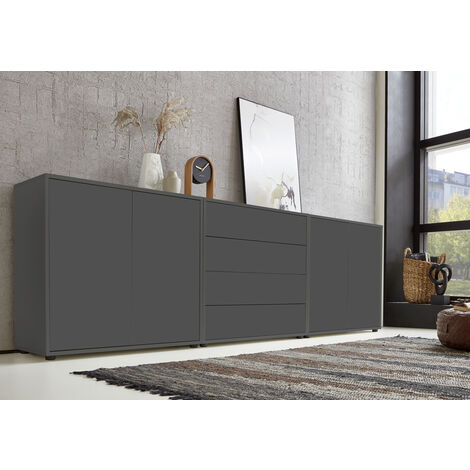 BMG Möbel Sideboard Mailand Set 5 (Schubladenkommode Kommode Anrichte, in anthrazit), Push-to-open-Funktion