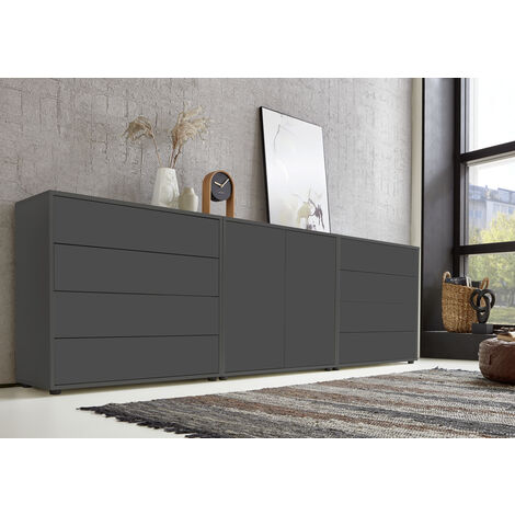 BMG Möbel Sideboard Mailand Set 4 (Schubladenkommode Kommode Anrichte, in anthrazit), Push-to-open-Funktion