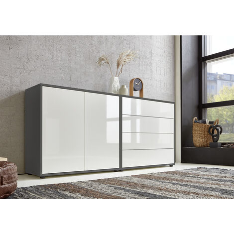 BMG Möbel Sideboard Mailand Set 3 (Schubladenkommode Kommode Anrichte, in anthrazit/weiß), Push-to-open-Funktion
